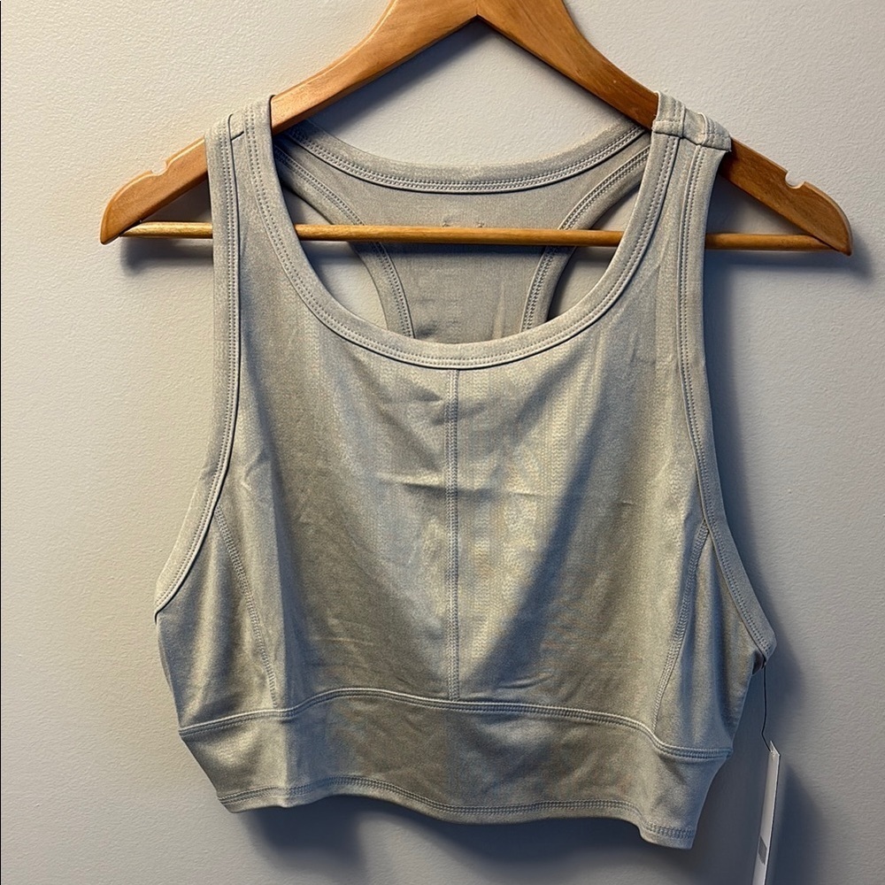 NWT Tahari Sport Geometric Print Silver Racer Back Sports Bra Size 1X